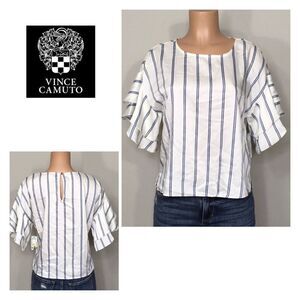 NEW. Vince Camuto stripe blouse with flutter sleeve. NWT